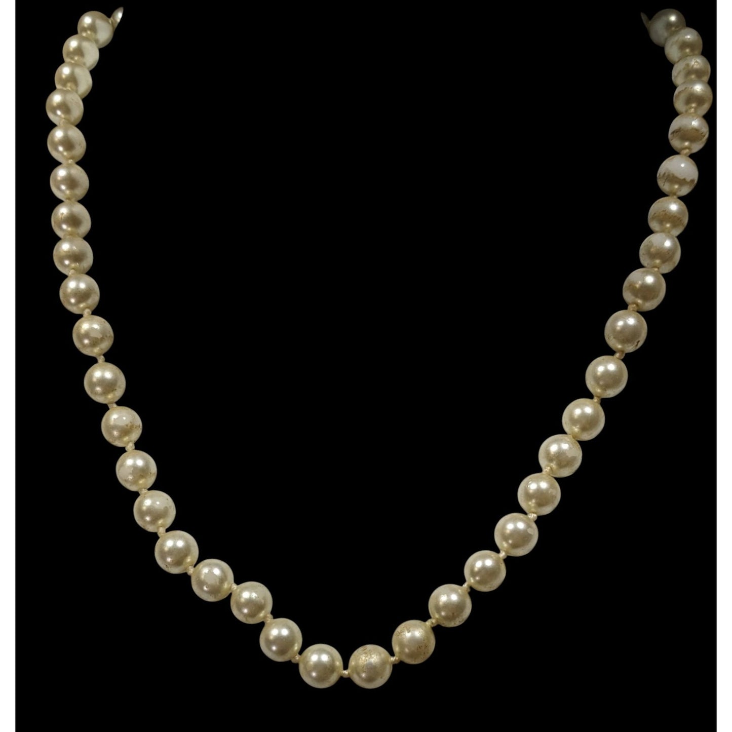 Vintage Faux pearl Beaded Necklace With Marked Clasp