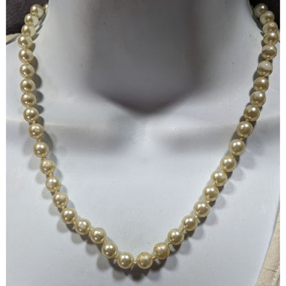 Vintage Faux pearl Beaded Necklace With Marked Clasp