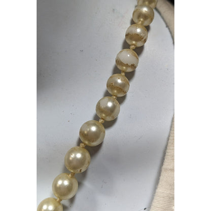 Vintage Faux pearl Beaded Necklace With Marked Clasp