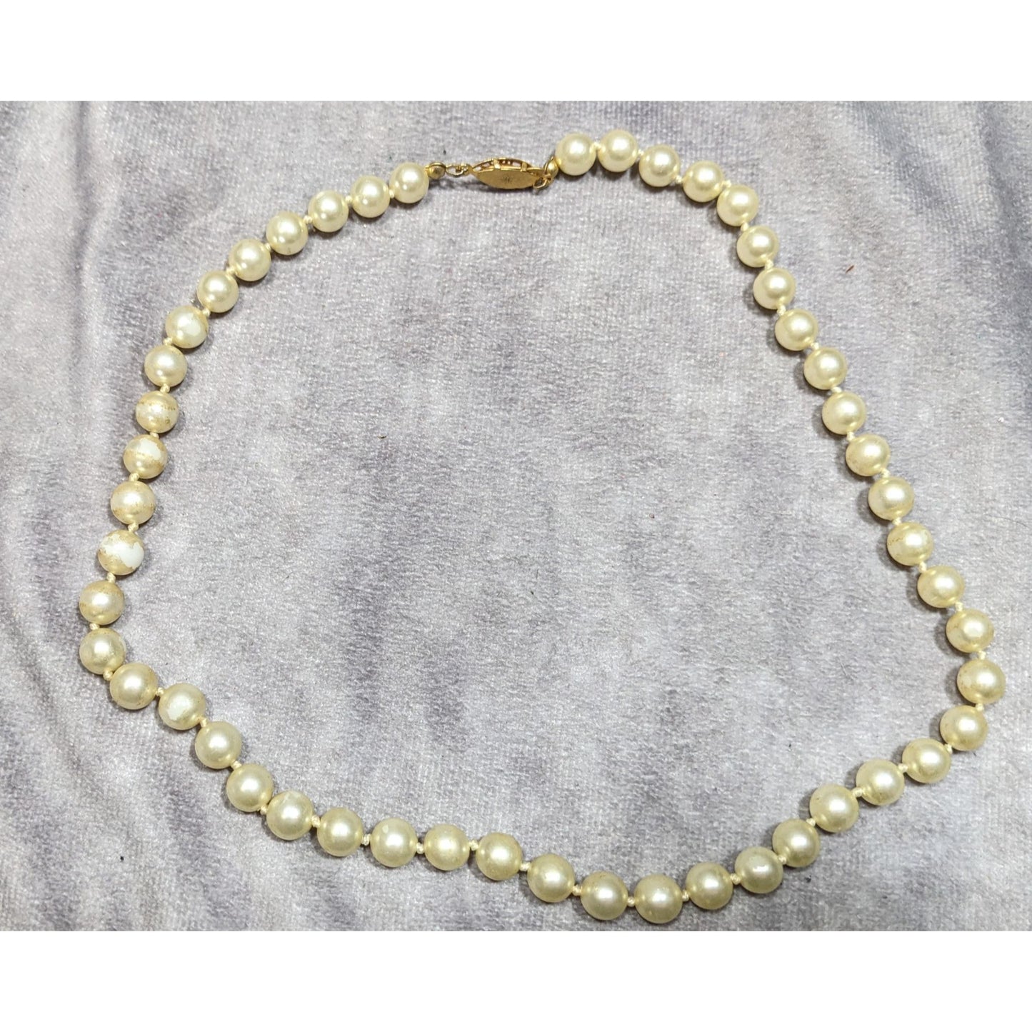 Vintage Faux pearl Beaded Necklace With Marked Clasp