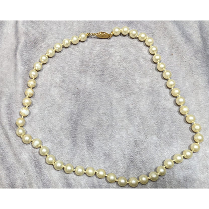 Vintage Faux pearl Beaded Necklace With Marked Clasp
