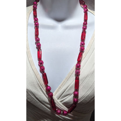 Vintage Pink And Red Beaded Statement Necklace