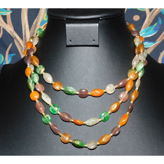 Vintage Earth Tone Lucite Beaded Layered Necklace
