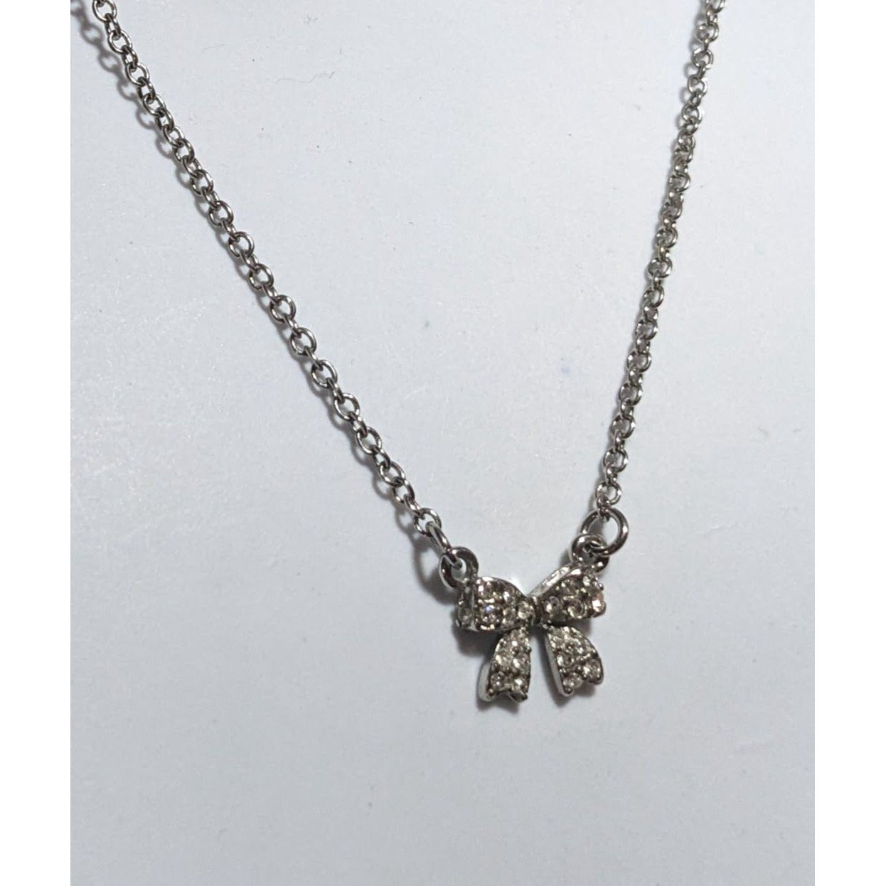 Minimalist Silver Rhinestone Bow Necklace