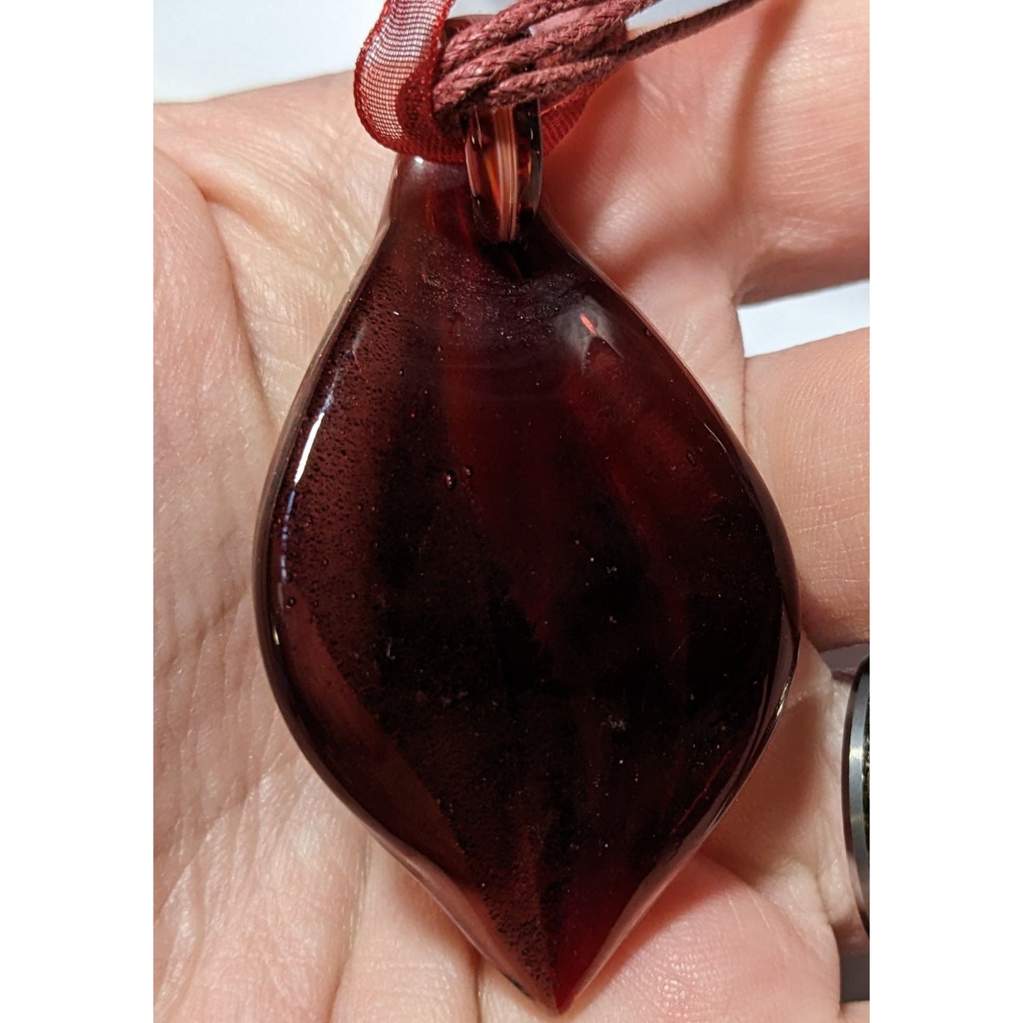 Red And Black Glass Leaf Pendant Necklace