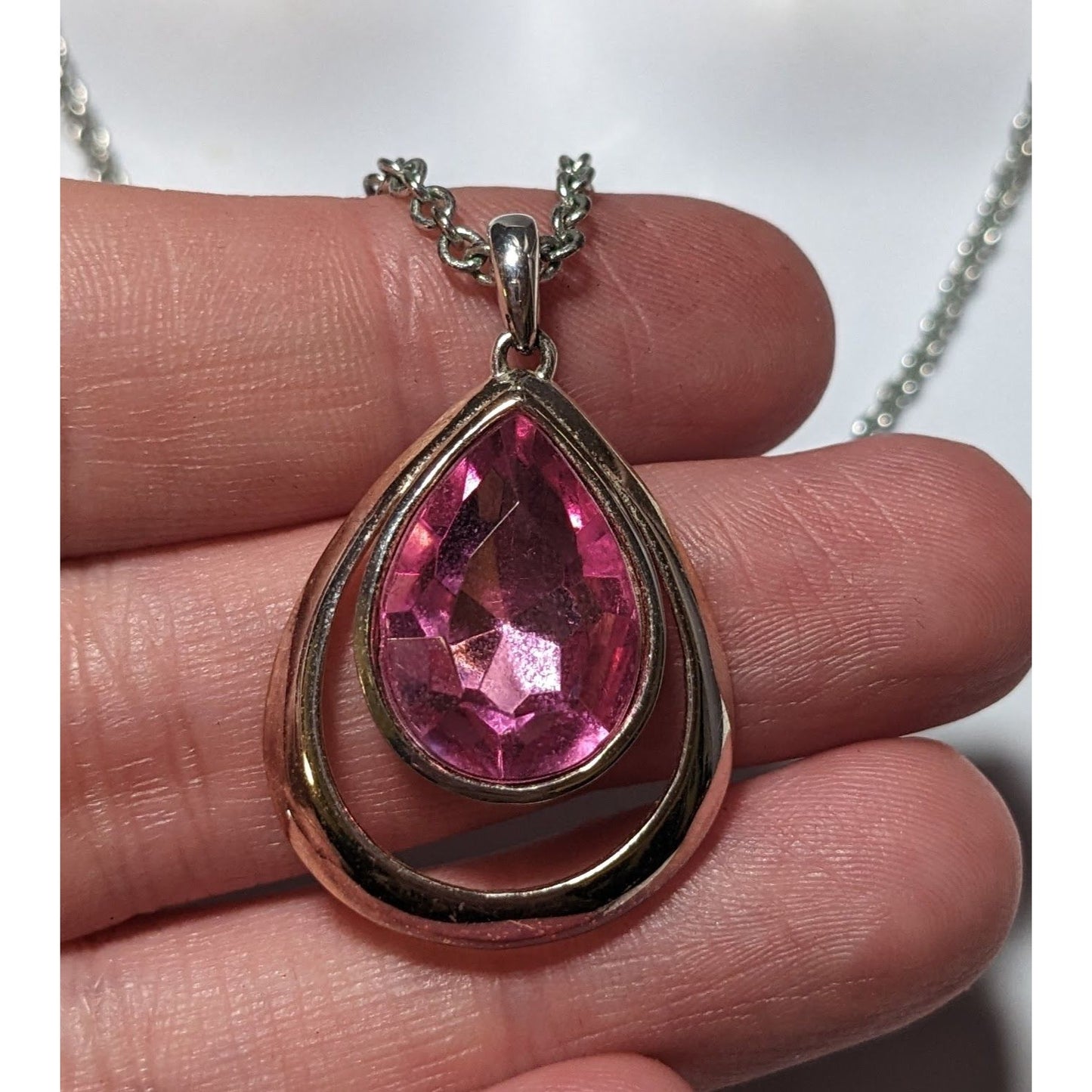 Coquette Pink Gemmed Teardrop Pendant Necklace