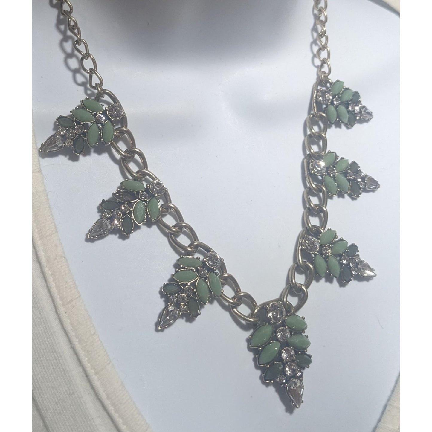 Green Gemmed Leaf Necklace