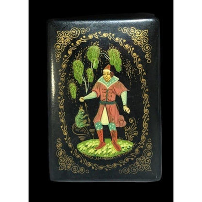Vintage Russian Frog Princess Palekh Hand Painted Trinket Box