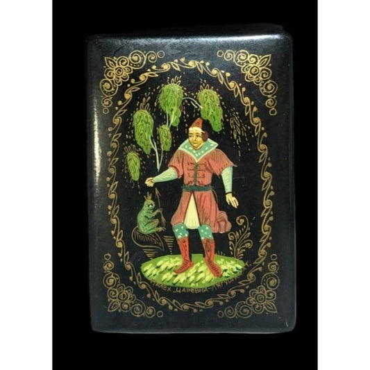 Vintage Russian Frog Princess Palekh Hand Painted Trinket Box