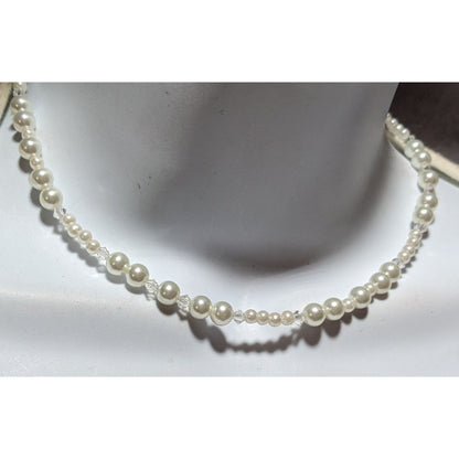 Tie On Faux Pearl Glass Beaded  Necklace