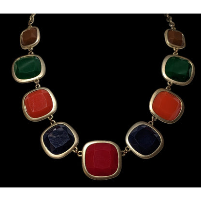 Retro Rainbow Chunky Gemmed Statement Necklace