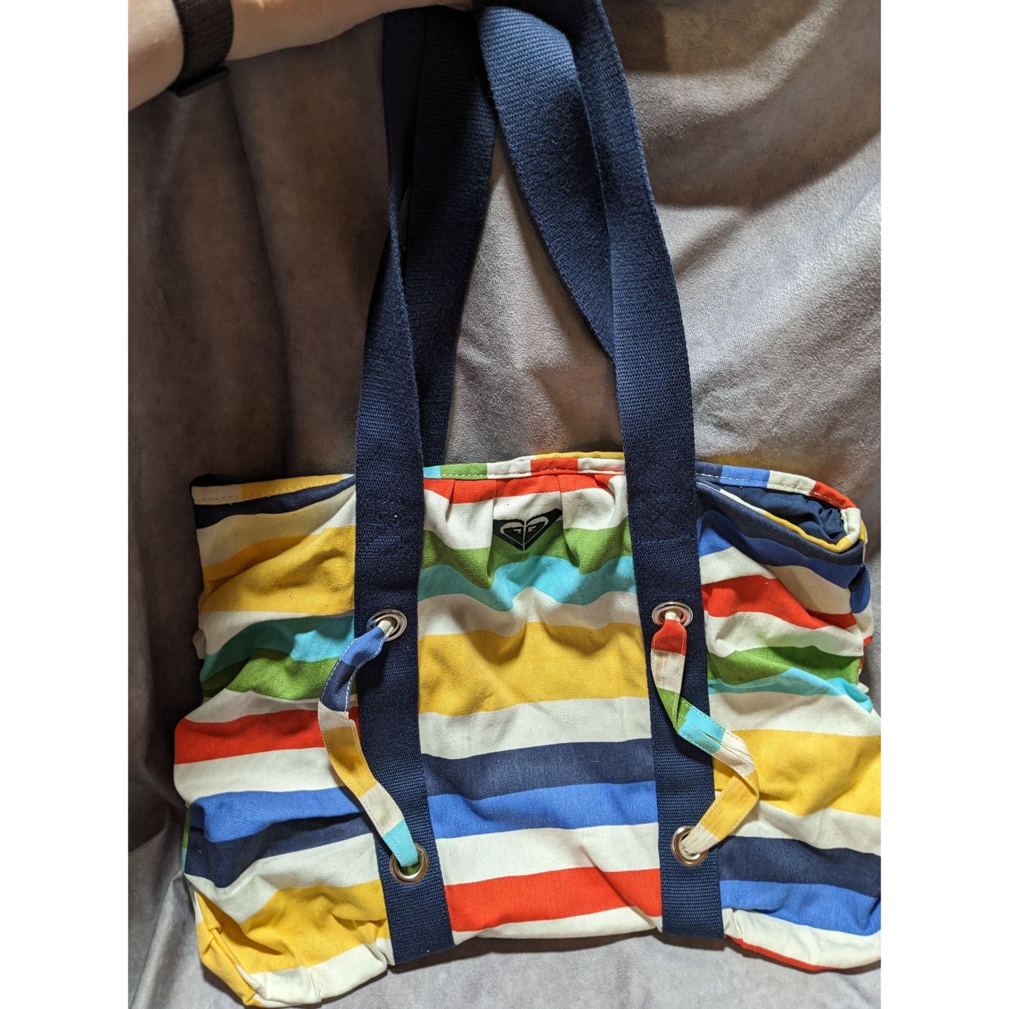 Retro Roxy Striped Canvas Beachy Tote Bag