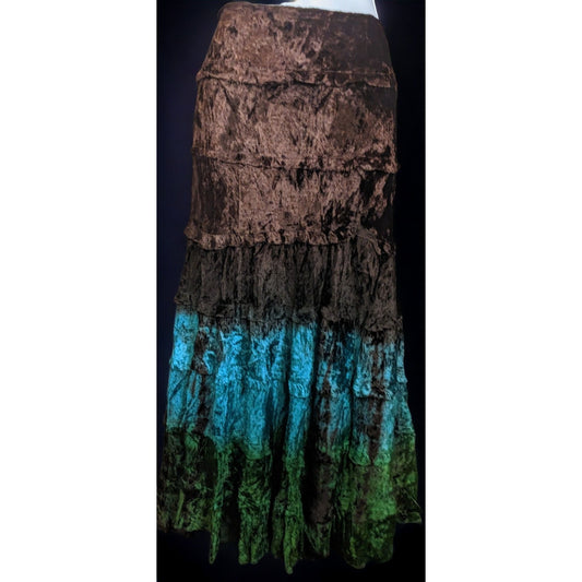 Dimri Gradient Bohemian Hippie Crushed Velvet Maxi Skirt