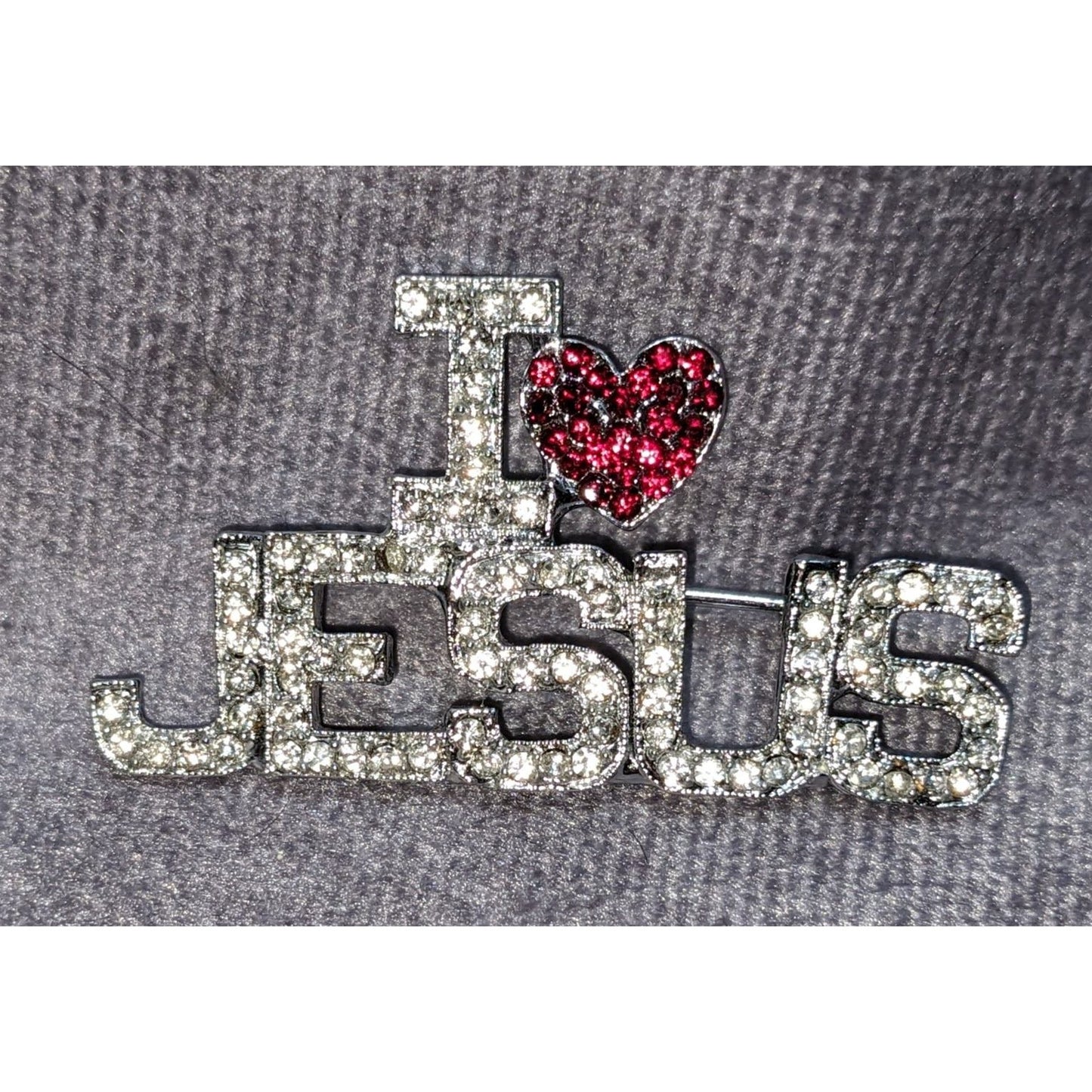 I Love Jesus Rhinestone Brooch