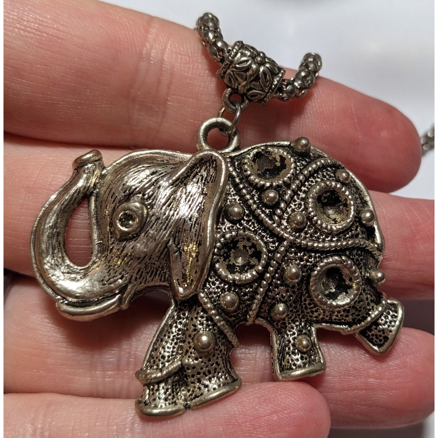 Vintage Bohemian Silver Elephant Pendant Necklace