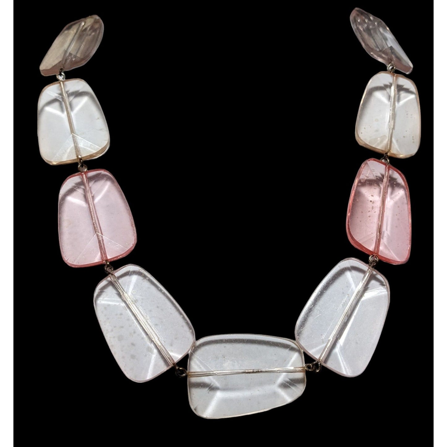 Chunky Pink And Clear Gemmed Statement Necklace