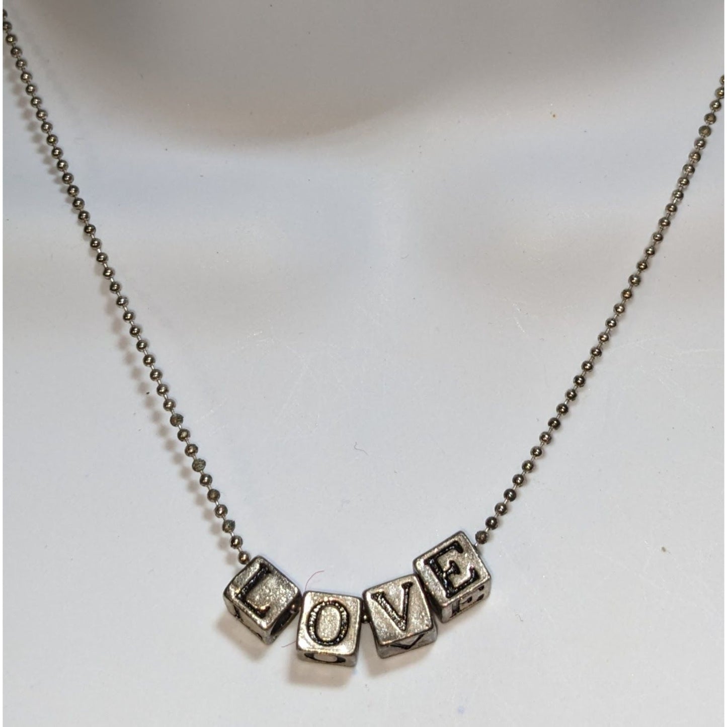 Silver LOVE Bead Necklace Minimalist Ball Chain Romantic Dainty Everyday Jewelry