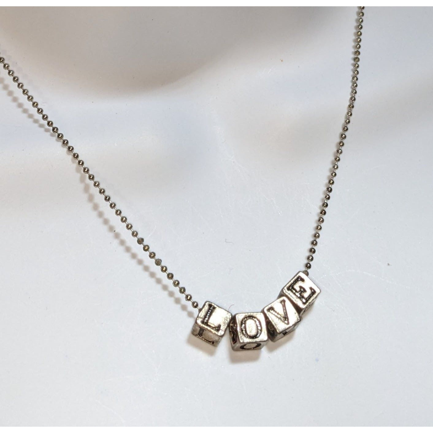 Silver LOVE Bead Necklace Minimalist Ball Chain Romantic Dainty Everyday Jewelry