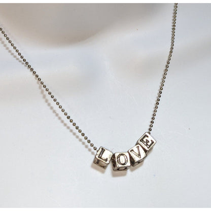 Silver LOVE Bead Necklace Minimalist Ball Chain Romantic Dainty Everyday Jewelry