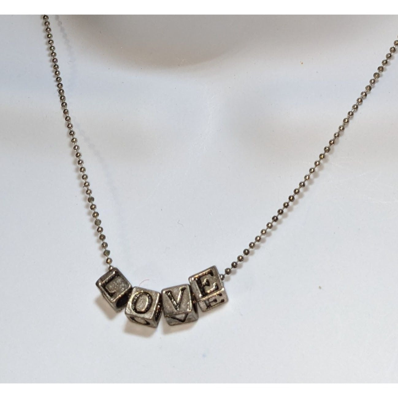Silver LOVE Bead Necklace Minimalist Ball Chain Romantic Dainty Everyday Jewelry