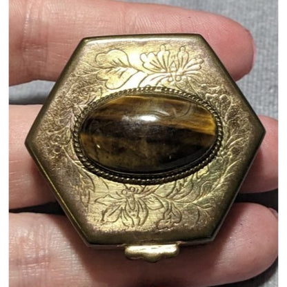 Vintage Floral Tiger Eye Pillbox