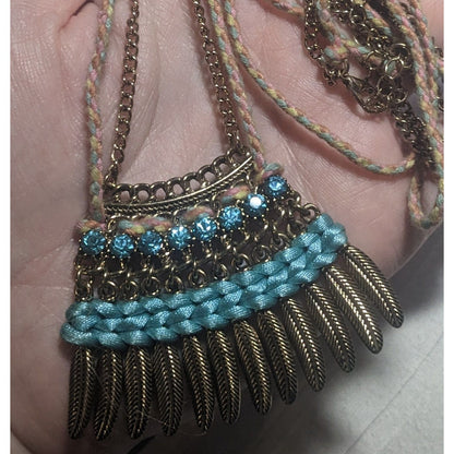 Bohemian Braided Feather Fringe Pendant Necklace