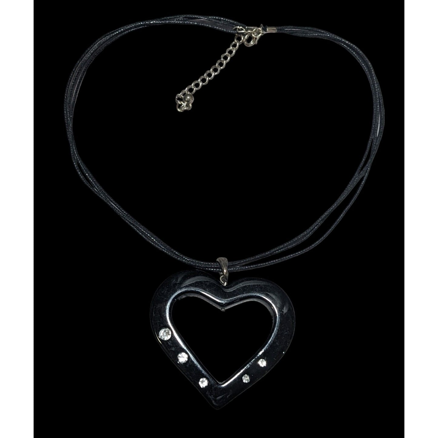 Glam Goth Open Heart Black Pendant Necklace