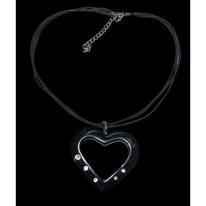 Glam Goth Open Heart Black Pendant Necklace