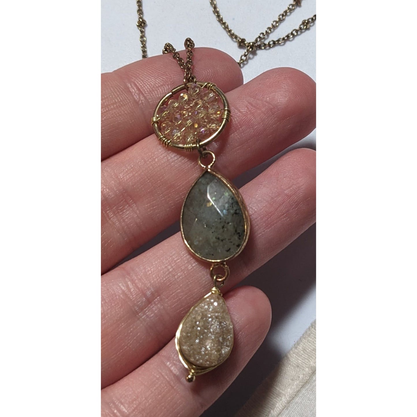 Gemstone Druzy Multilayer Charm Necklace