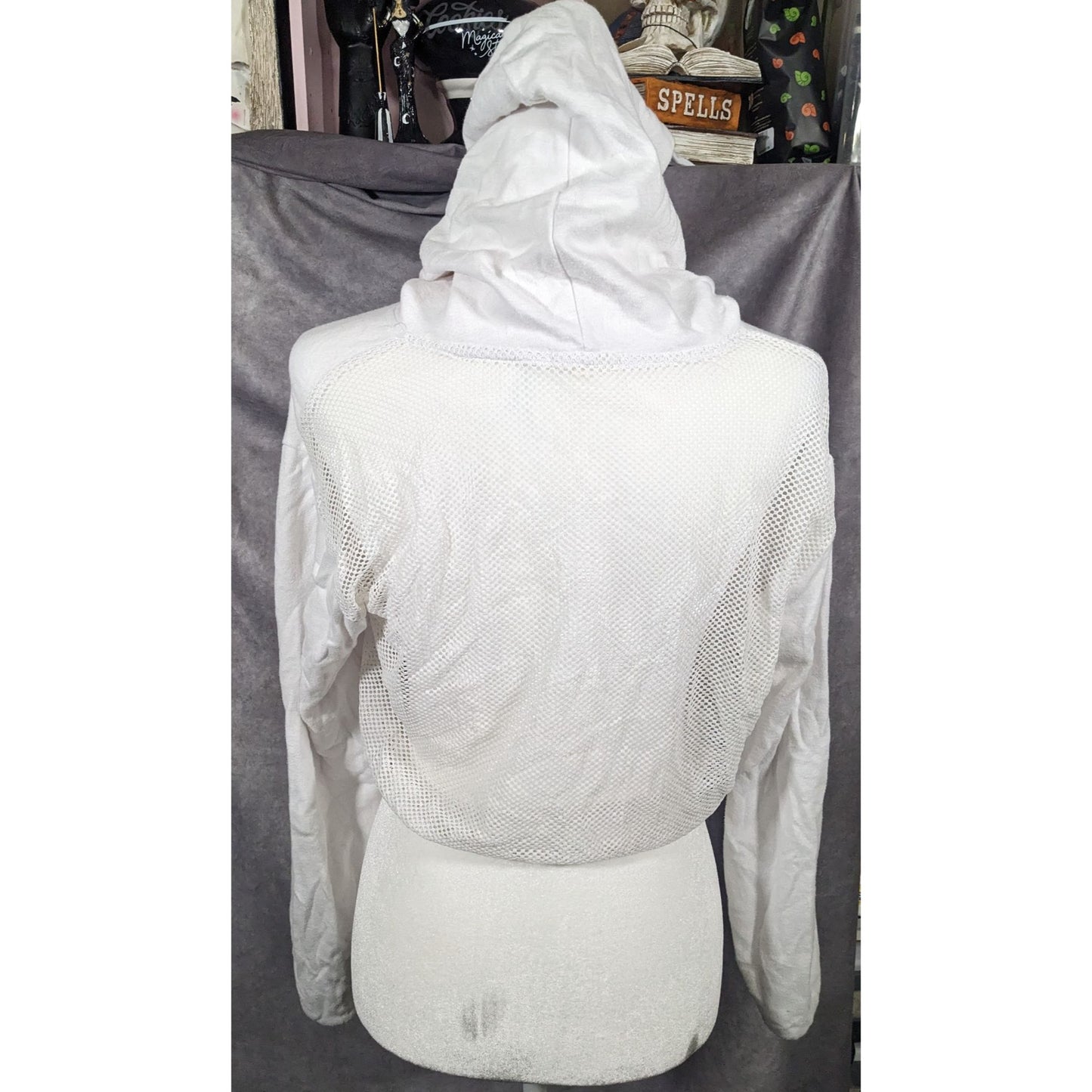 90s Y2K White Cropped Mesh Hoodie by Garage