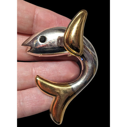 Vintage Silver And Gold Tone Fish Brooch/Pendant