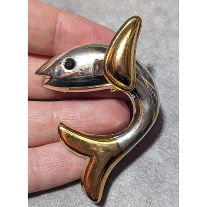 Vintage Silver And Gold Tone Fish Brooch/Pendant