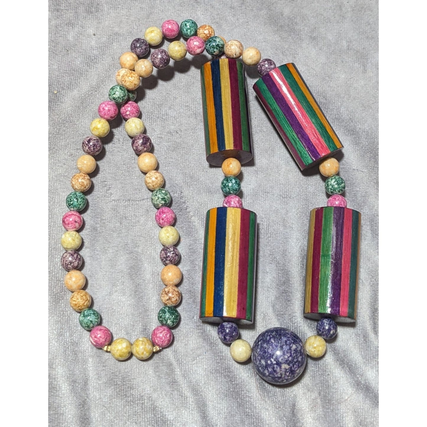 Vintage Rainbow Wood Stone Necklace