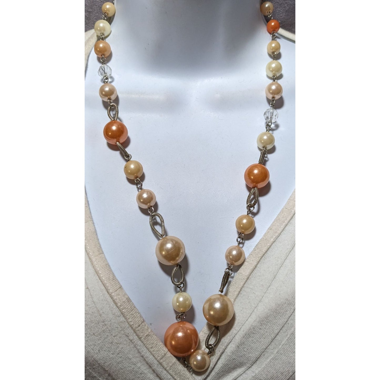 Orange Cream Vintage Pearl Beaded Necklace