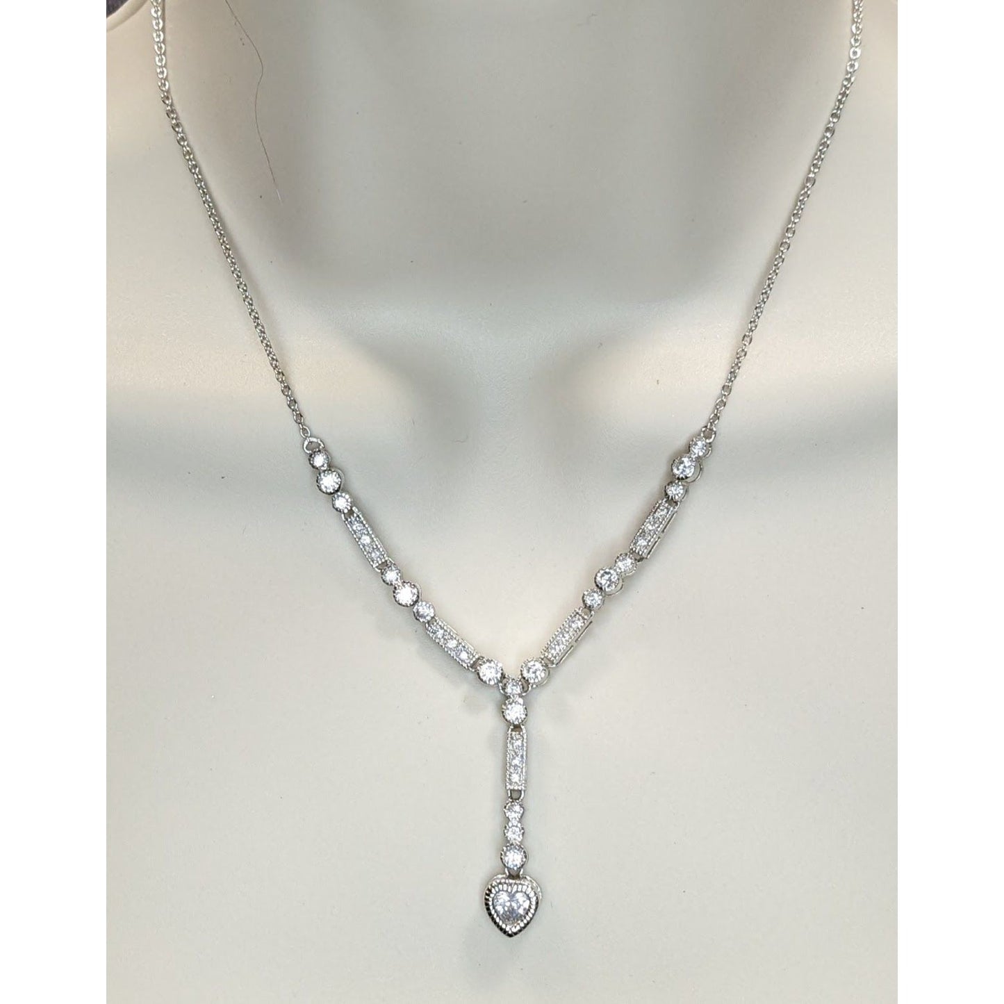 Sterling Silver CZ Heart Y Necklace Cubic Zirconia Drop Pendant Dainty Romantic Jewelry