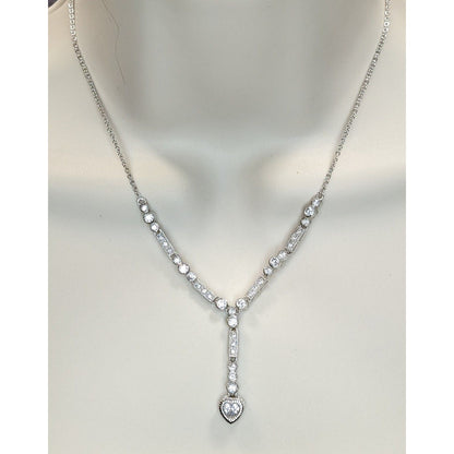 Sterling Silver CZ Heart Y Necklace Cubic Zirconia Drop Pendant Dainty Romantic Jewelry