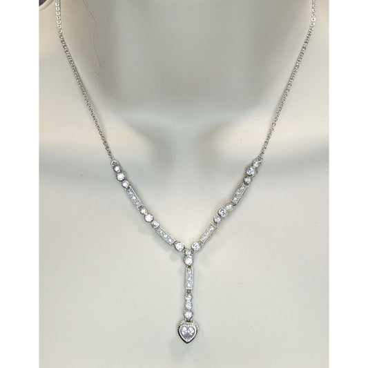 Sterling Silver CZ Heart Y Necklace Cubic Zirconia Drop Pendant Dainty Romantic Jewelry