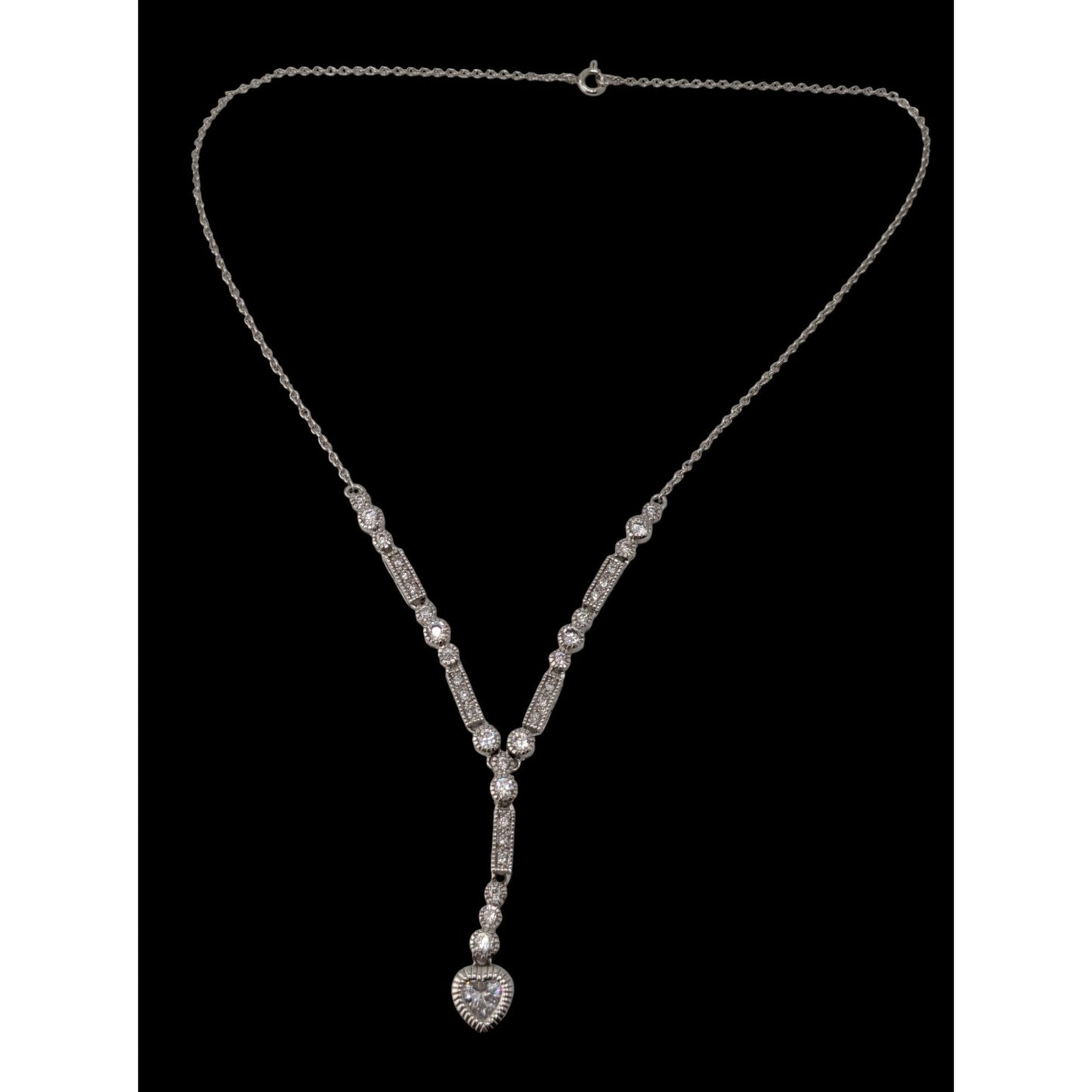 Sterling Silver CZ Heart Y Necklace Cubic Zirconia Drop Pendant Dainty Romantic Jewelry