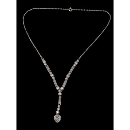 Sterling Silver CZ Heart Y Necklace Cubic Zirconia Drop Pendant Dainty Romantic Jewelry