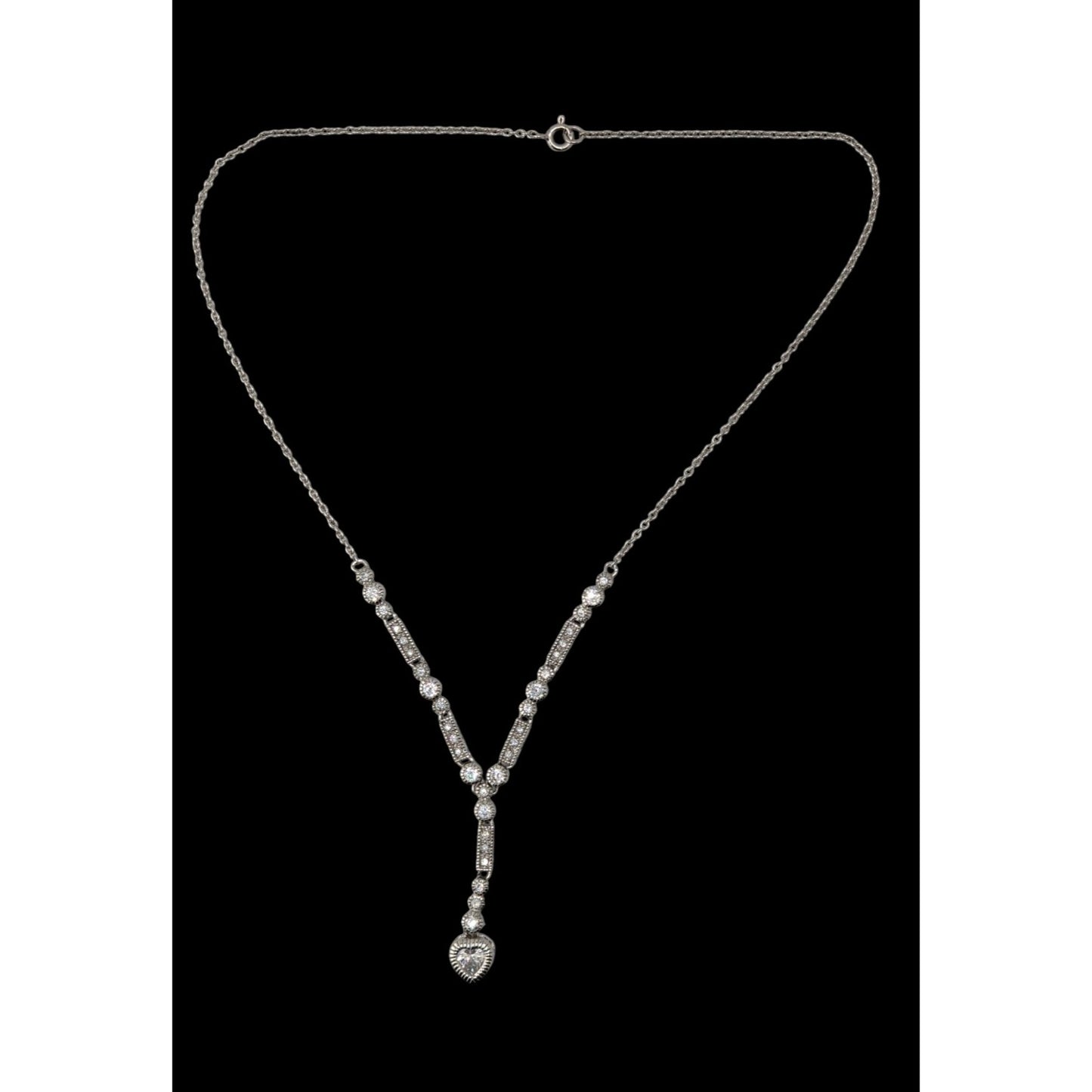 Sterling Silver CZ Heart Y Necklace Cubic Zirconia Drop Pendant Dainty Romantic Jewelry