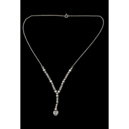 Sterling Silver CZ Heart Y Necklace Cubic Zirconia Drop Pendant Dainty Romantic Jewelry