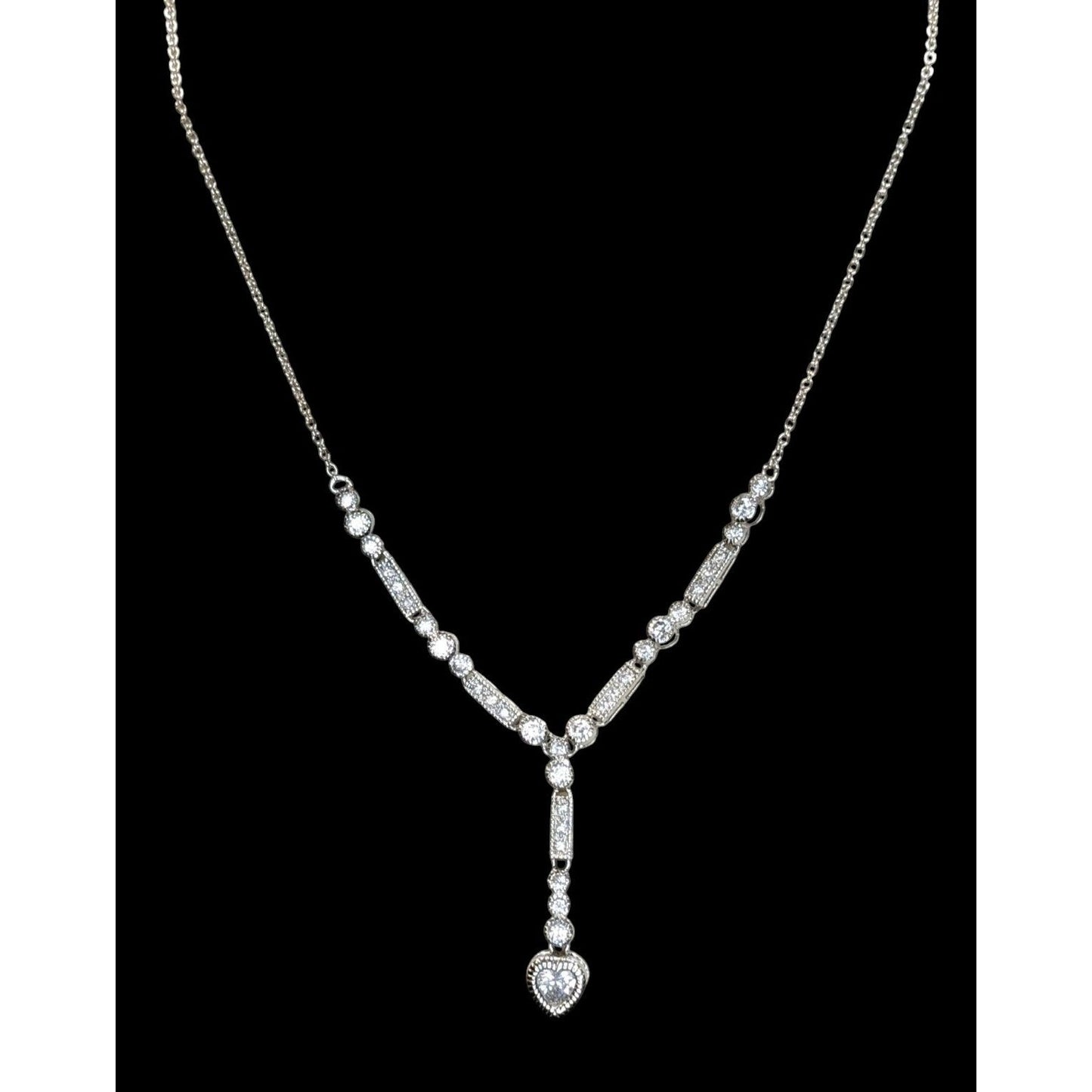 Sterling Silver CZ Heart Y Necklace Cubic Zirconia Drop Pendant Dainty Romantic Jewelry