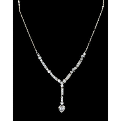 Sterling Silver CZ Heart Y Necklace Cubic Zirconia Drop Pendant Dainty Romantic Jewelry