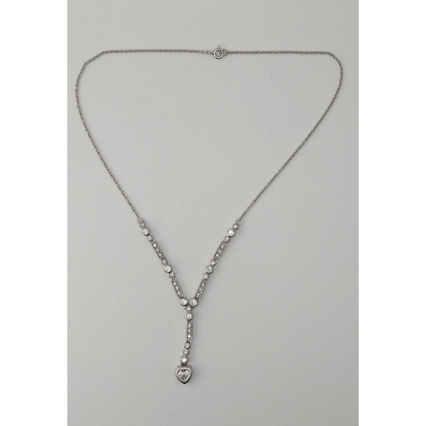 Sterling Silver CZ Heart Y Necklace Cubic Zirconia Drop Pendant Dainty Romantic Jewelry