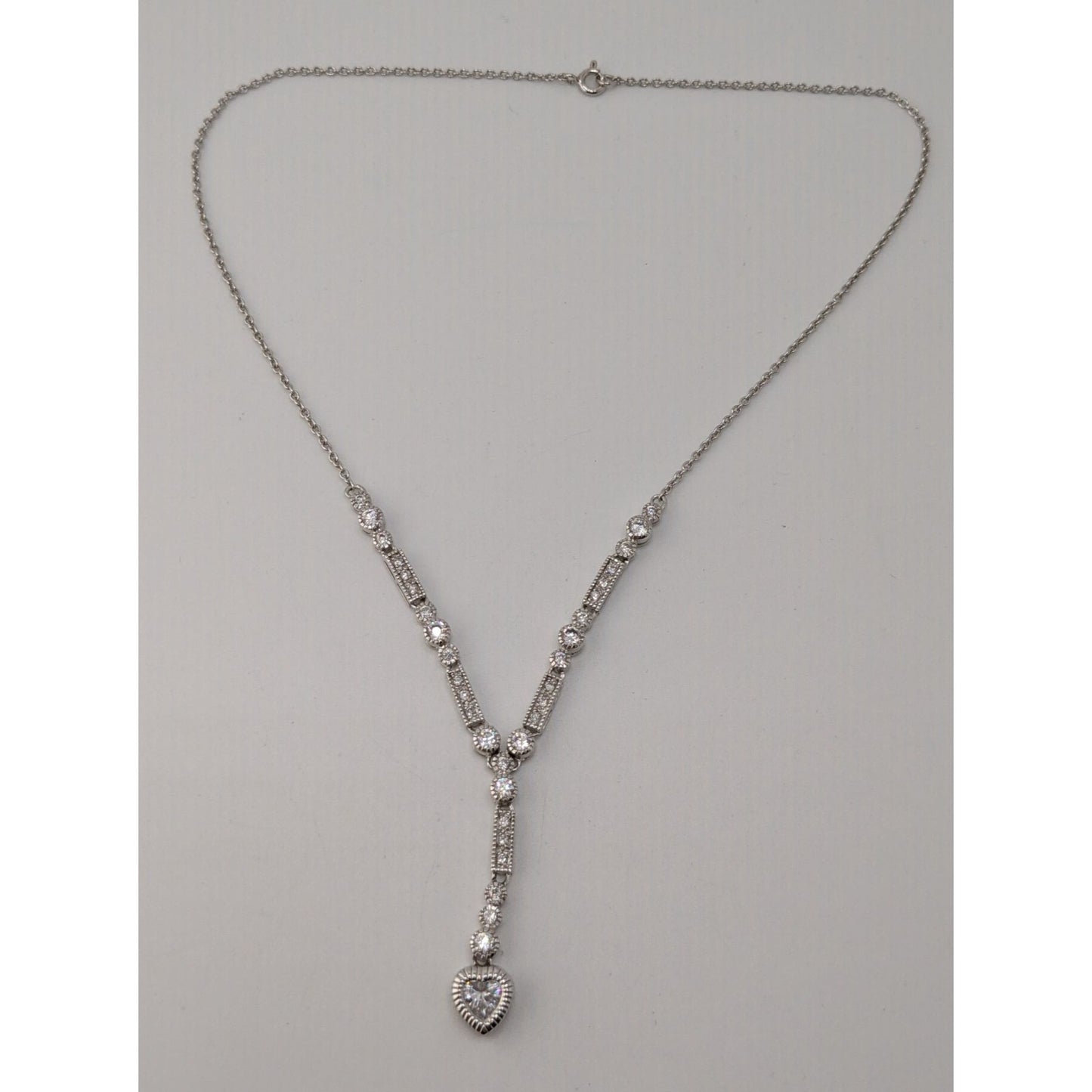 Sterling Silver CZ Heart Y Necklace Cubic Zirconia Drop Pendant Dainty Romantic Jewelry