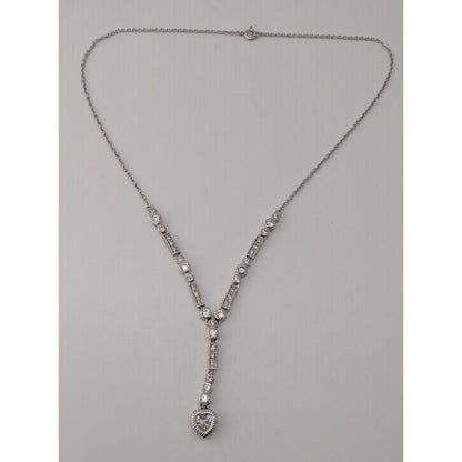 Sterling Silver CZ Heart Y Necklace Cubic Zirconia Drop Pendant Dainty Romantic Jewelry