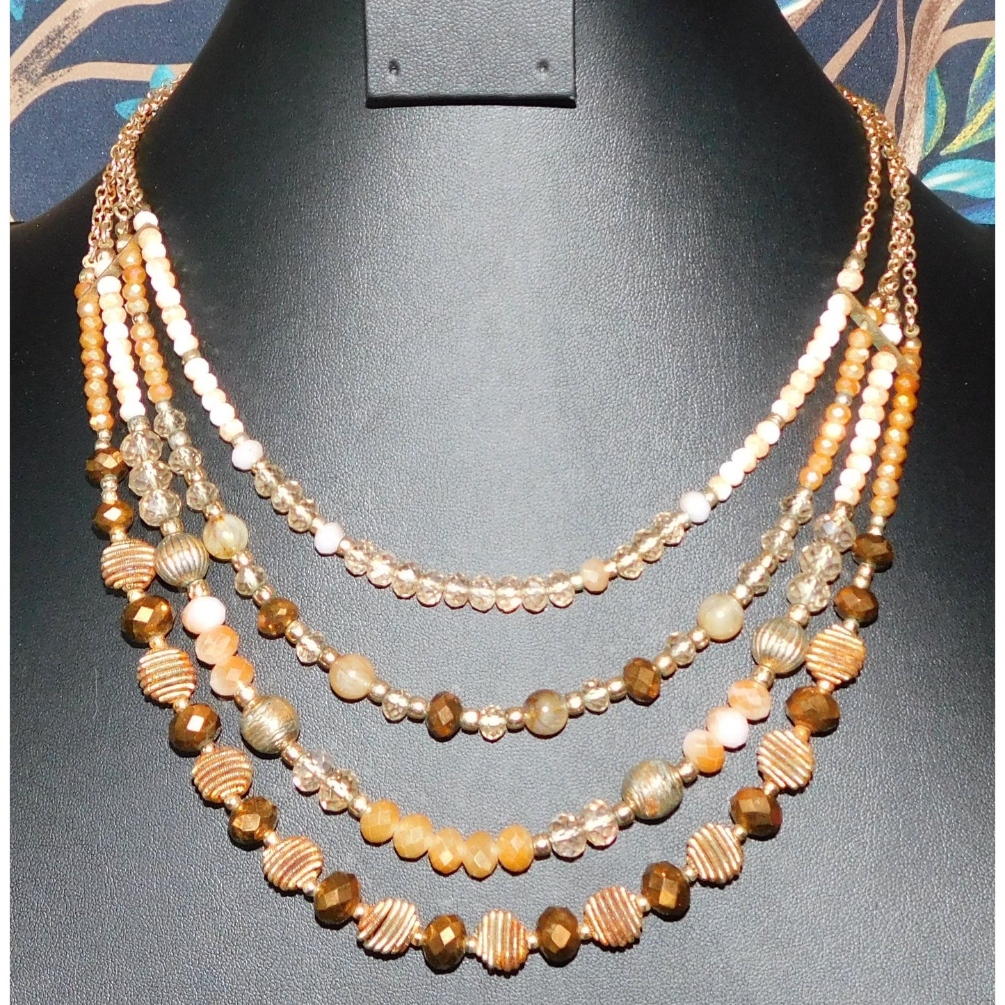 Vintage Avon Sparkly Bohemian Multilayer Brown Beaded Necklace