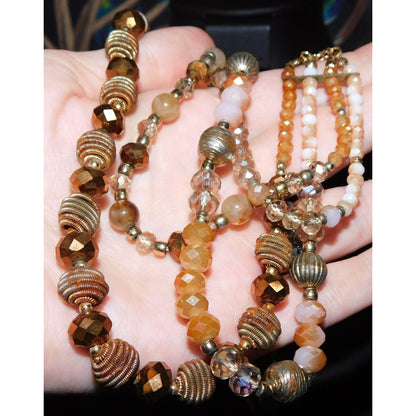 Vintage Avon Sparkly Bohemian Multilayer Brown Beaded Necklace