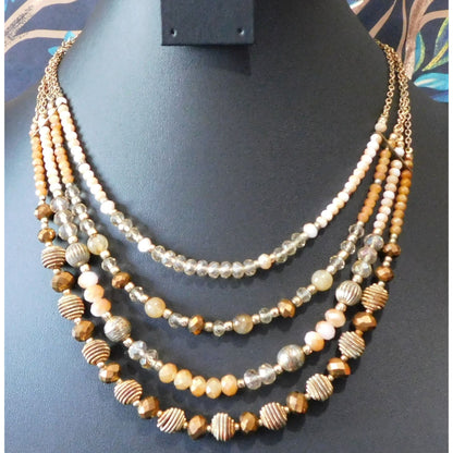 Vintage Avon Sparkly Bohemian Multilayer Brown Beaded Necklace