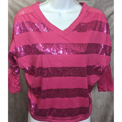 Only Sky Striped Lace Back Sequin Top